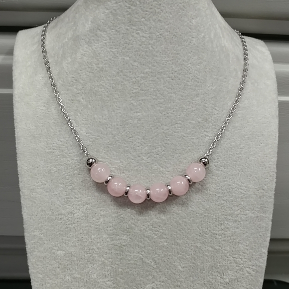 Rose Quartz Bead Necklace Natural Gemstone Crystal Stainless-Steel Chain 20" - Picture 13 of 13